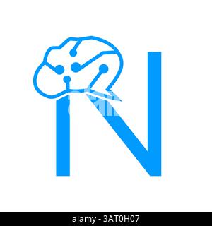 Letter N Brain Logo Design Vector Template Stock Vector