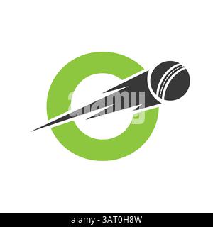 Initial Letter O Cricket Sports Logo Design With Speed Symbol. Cricket Ball Logo For Academy and Club Sign Stock Vector
