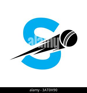Initial Letter S Cricket Sports Logo Design With Speed Symbol. Cricket Ball Logo For Academy and Club Sign Stock Vector