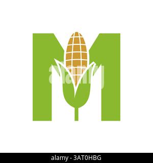 Agriculture Logo Design On Letter M With Corn Symbol for Farm Logo Template Stock Vector