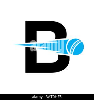 Initial Letter B Cricket Sports Logo Design With Speed Symbol. Cricket Ball Logo For Academy and Club Sign Stock Vector