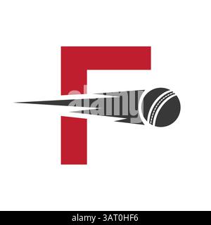 Initial Letter F Cricket Sports Logo Design With Speed Symbol. Cricket Ball Logo For Academy and Club Sign Stock Vector