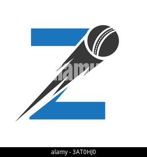 Initial Letter Z Cricket Sports Logo Design With Speed Symbol. Cricket Ball Logo For Academy and Club Sign Stock Vector