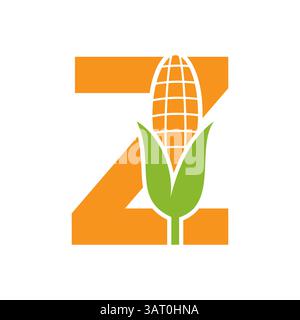 Agriculture Logo Design On Letter Z With Corn Symbol for Farm Logo Template Stock Vector