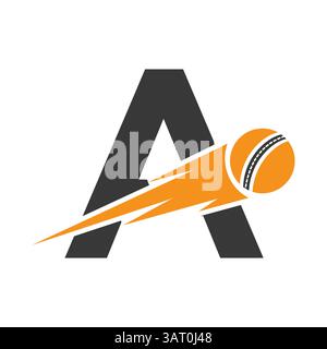 Initial Letter A Cricket Sports Logo Design With Speed Symbol. Cricket Ball Logo For Academy and Club Sign Stock Vector