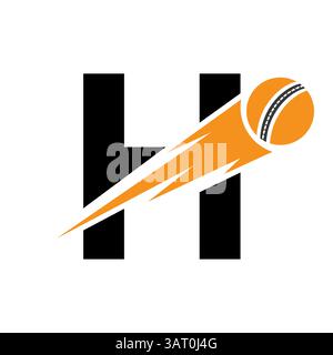 Initial Letter H Cricket Sports Logo Design With Speed Symbol. Cricket Ball Logo For Academy and Club Sign Stock Vector
