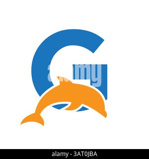 Initial Monogram Letter G Dolphin Logo Design Concept With Whale Symbol Stock Vector