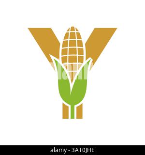 Agriculture Logo Design On Letter Y With Corn Symbol for Farm Logo Template Stock Vector