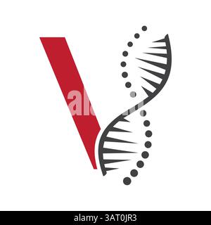 Initial DNA Logo On Letter V Vector Template For Healthcare Sign Stock Vector