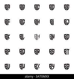 Letters monogram shield shape template. ba to bz logo set Stock Vector
