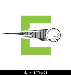 Initial Letter E Golf Logo Design With Speed Icon. Hockey Sports Academy Sign, Club Symbol Stock Vector