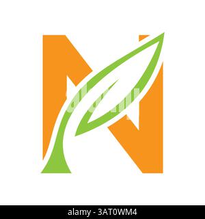 Initial Letter N Leaf Logo Design. Ecology Symbol Vector Template Stock Vector