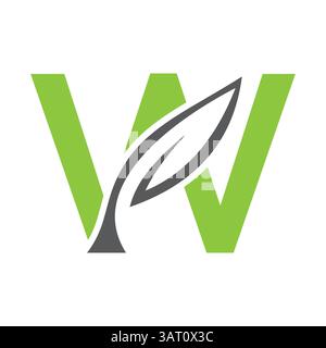 Initial Letter W Leaf Logo Design. Ecology Symbol Vector Template Stock Vector