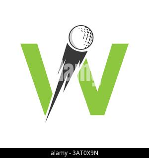 Initial Letter W Golf Logo Design With Speed Icon. Hockey Sports Academy Sign, Club Symbol Stock Vector