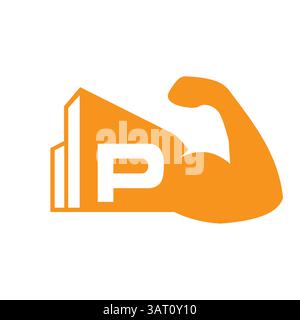Initial Letter P Real Estate Logo Concept With City Building and Arm Symbol Vector Template Stock Vector