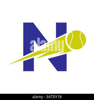 Initial Letter N Tennis Ball Logo Design With Speed Symbol. Tennis Ball Logo For Academy and Club Sign Stock Vector