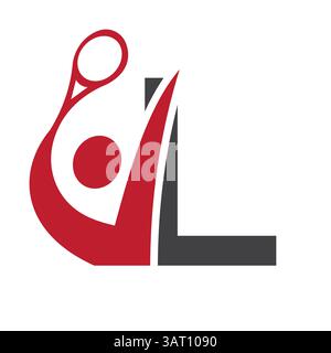 Letter L Padel Racket Logo Design. Paddle Symbol Beach Table Tennis Club Sign Stock Vector