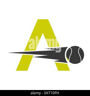 Initial Letter A Tennis Ball Logo Design With Speed Symbol. Tennis Ball Logo For Academy and Club Sign Stock Vector