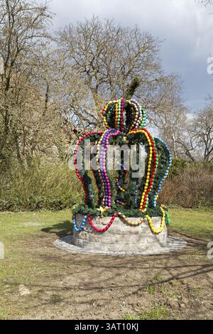 Easter fountain in the district of Schweinfurt, Lower Franconia, Bavaria, Germany, Europe Stock Photo