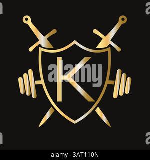 Letter K Warrior Logo Design Concept For Security, Safety and Defense Symbol Stock Vector