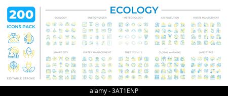 Ecology two color line icons set collection Stock Vector