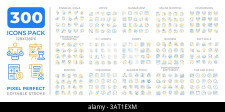 Business two color line icons set collection Stock Vector