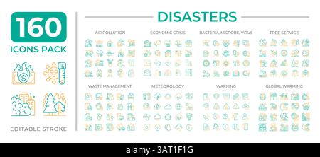 Disasters two color line icons set collection Stock Vector