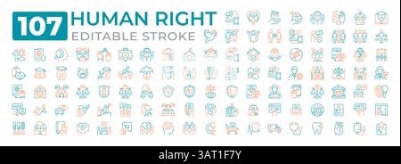 Human rights two color line icons set collection Stock Vector