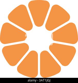 Circle division infographic icon. Pie chart divided nine equal parts. 9 sectors with rounded corners icon. Orange infographic flower round diagram Stock Vector
