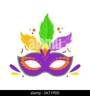 Vibrant Mardi Gras Mask with Colorful Feathers for Festive Celebrations Stock Vector
