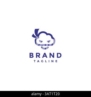 Happy Cloud Ninja Smile Logo Design. Cloud Icon Shaped Ninja Head Logo Design. Stock Vector