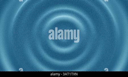 3d fluid dot pulse music sound wave ripple blue background with concentric dot waveforms forming a pulsing pattern. Vector flowing motion and depth su Stock Vector
