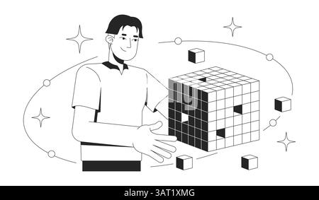 OLAP data cube analysis line illustration concept Stock Vector