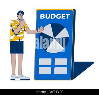 Man analyzing pie chart on budgeting app 2D illustration concept Stock Vector