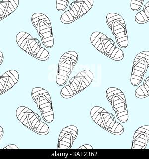 Simple black and white seamless pattern with striped flip flops. Great for summer-themed coloring pages, design, and decor. Stock Vector