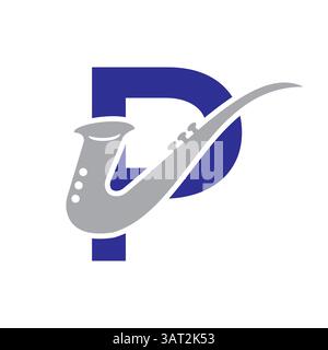 Initial Letter P Music Logo Concept With Jazz or Saxophone Icon Vector Template Stock Vector