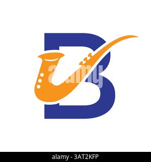 Initial Letter B Music Logo Concept With Jazz or Saxophone Icon Vector Template Stock Vector