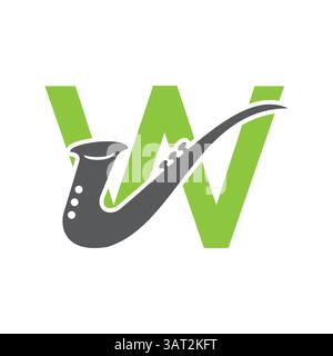 Initial Letter W Music Logo Concept With Jazz or Saxophone Icon Vector Template Stock Vector