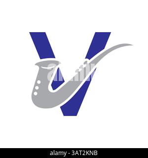 Initial Letter V Music Logo Concept With Jazz or Saxophone Icon Vector Template Stock Vector