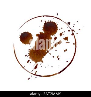 Watercolor round spots of coffee, drops, splashes, spilled cup. Print, stamp. Vector illustration Stock Vector