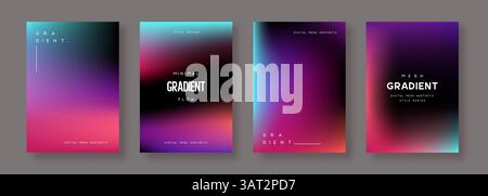 Set of abstract gradient backgrounds. Turquoise, purple, pink and black colors. Stock Vector