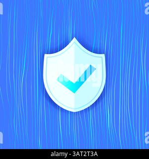 Right Mark with Protect Shield 3d Verified Icon on Blue Background for Internet Network Digital Security Lock Technology Banner Design Stock Vector