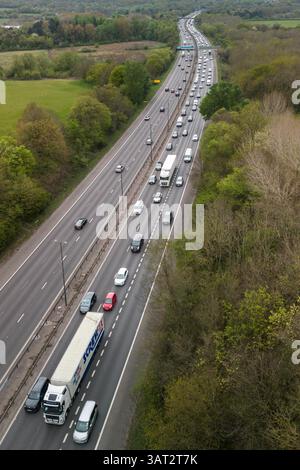 Great Barr, Birmingham, April 18th 2025. Good Friday traffic is building close to Junction 8 of the M5 and M6 motorway Interchange near Great Barr, Birmingham as motorists getaway on Good Friday. The M5 motorway (pictured) joins the M6 at Junction 8 northbound towards Wolverhampton and Southbound towards London. Credit: British News and Media/Alamy Live News Stock Photo