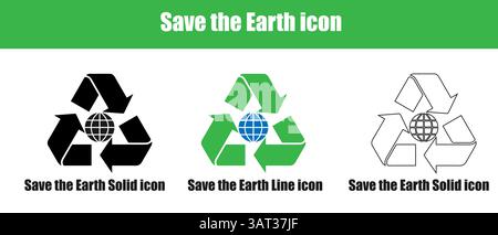 Recycle Earth Icon Set in Solid and Line Style. Stock Vector
