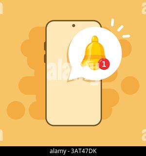 Phone notifications icon in flat style. Smartphone with new notice vector illustration on isolated background. Reminder message sign business concept. Stock Vector