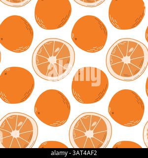 Seamless Vector Pattern of Oranges and Slices on White Background Stock Vector