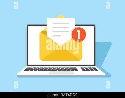 Laptop icon in flat style. Computer vector illustration on isolated background. Email notification sign business concept. Stock Vector
