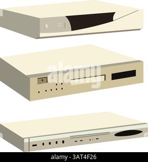 a set of CD or DVD vector illustration. White DVD set isoltated on white background.Collection of Beige Electronic Devices Stock Vector