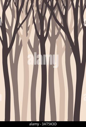 Minimalist forest illustration with abstract tree shapes in neutral tones. Modern and calm vibe, perfect for stylish decor. Stock Vector