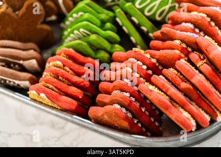 Assorted Holiday Cookies in Festive Red and Green Colors Stock Photo